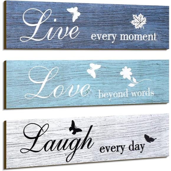 3 Pieces Rustic Wood Sign Wall Decor Live Love and Laugh Quote Sign Farmhouse - Picture 1 of 6